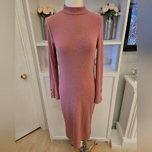Revamped Large Elegant Pink Blush Ribbed Stretch Knit Dress